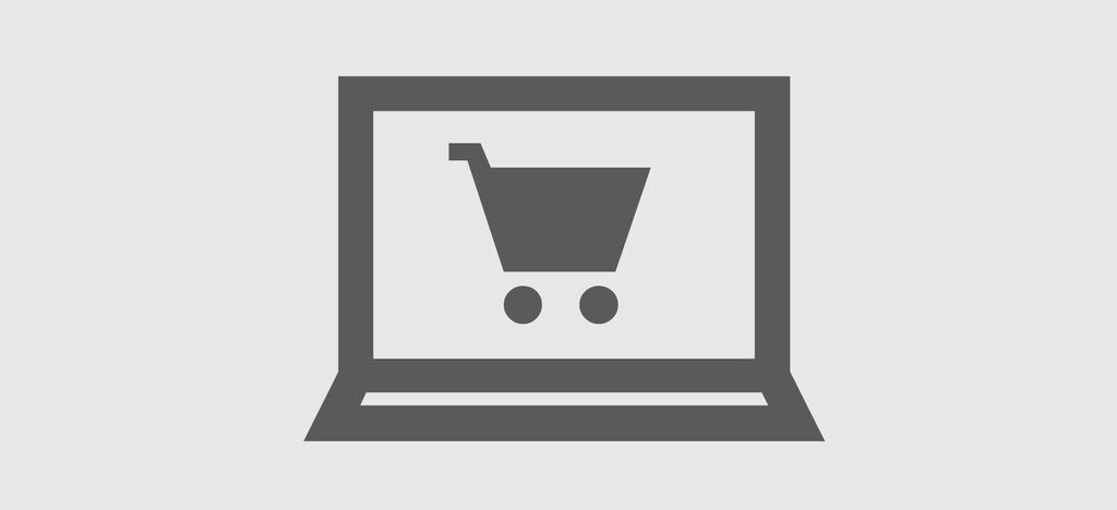 Símbolo de una laptop con un carrito de compra en la pantalla.