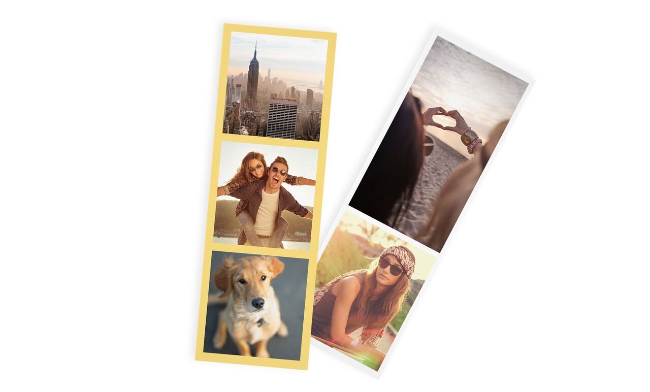 Cuatro hermosas fotos en un diseño creativo: el horizonte de Nueva York, una pareja feliz, un perro juguetón y una mujer con gafas de sol.