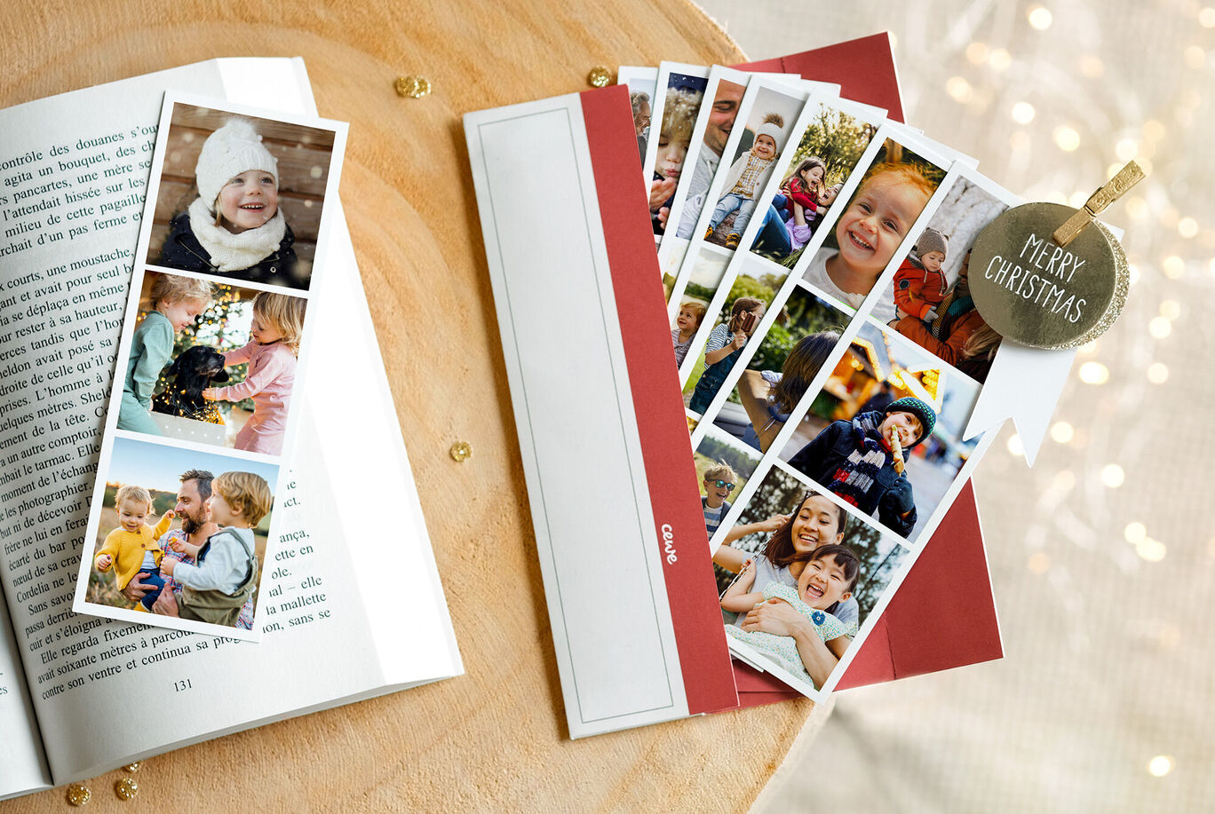 regalo de una marcapáginas para libros con una etiqueta en la que se puede ver "Feliz Navidad". Un regalo especial para lectores.