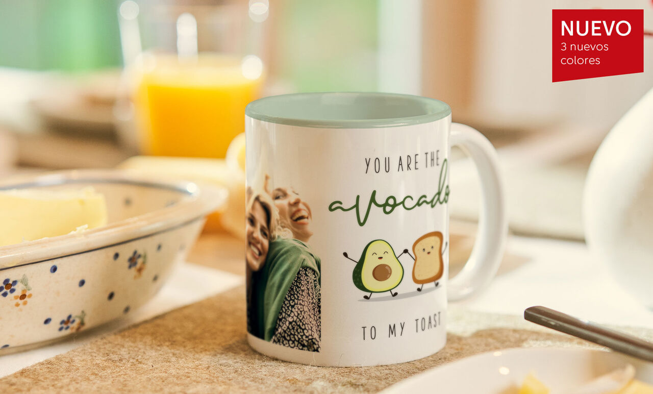 taza personalizada con fotos para desayunar, ahora con tres colores nuevos.