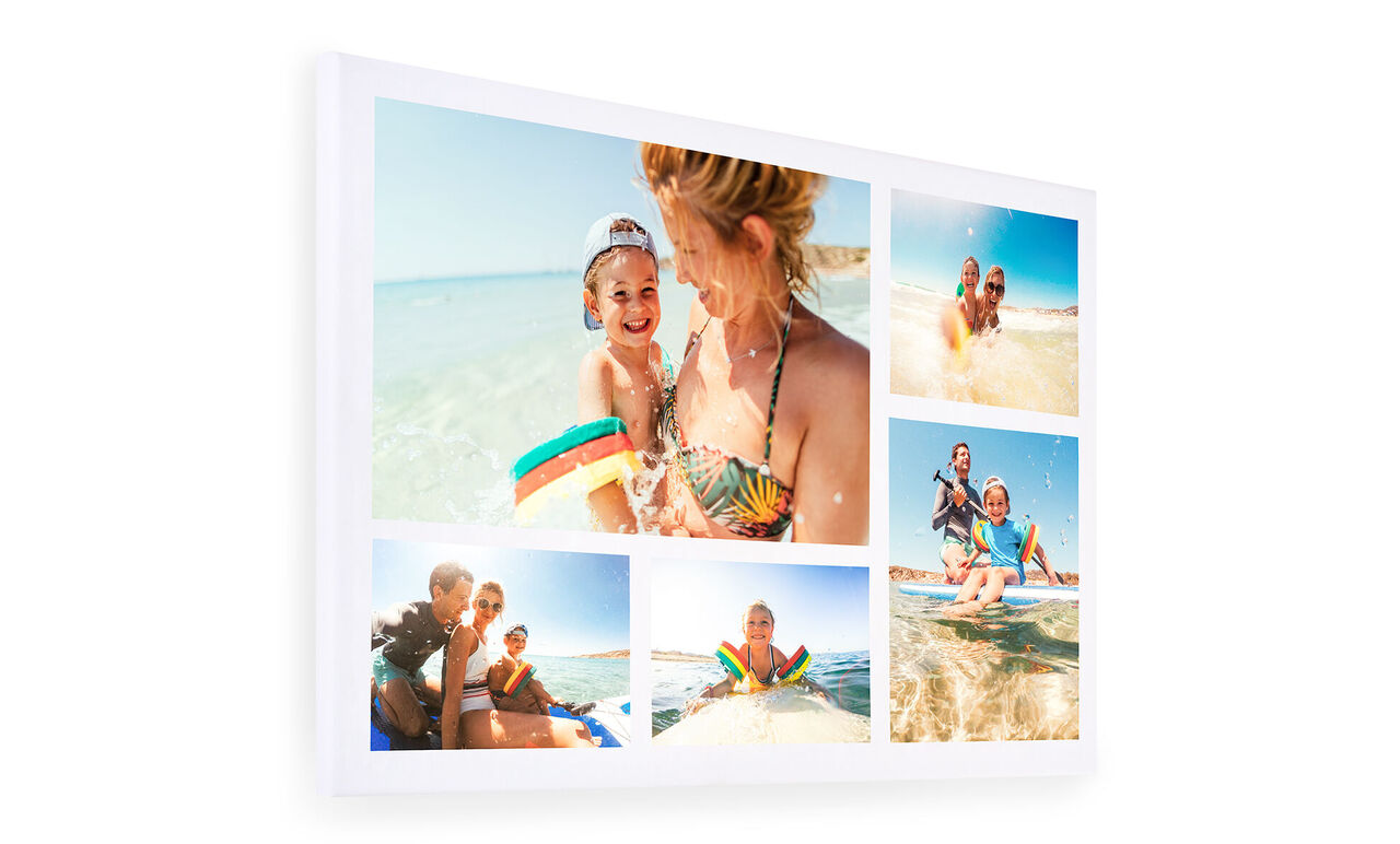Colorido mural con fotos de vacaciones de personas felices en la playa