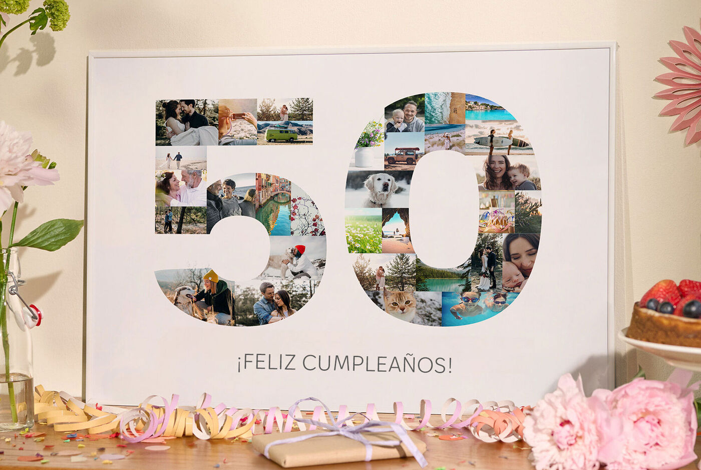 Poster personalizado para cumpleaños con número y varias fotos.
