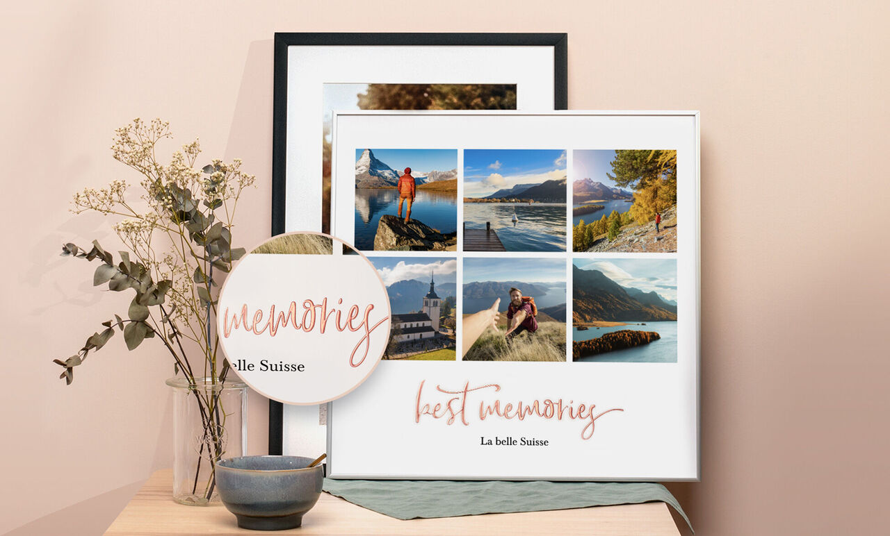 Collage de momentos de viaje con fotos de varios países y un diseño acogedor