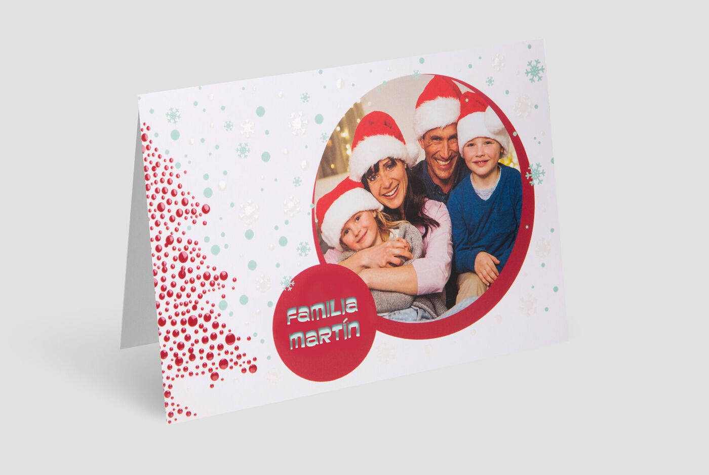 Tarjeta de saludo navideña de la familia Martín con diseño festivo