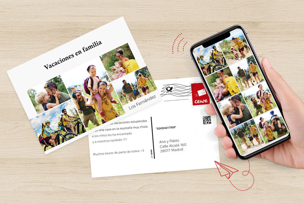 Postal con fotos familiares en estilo collage.